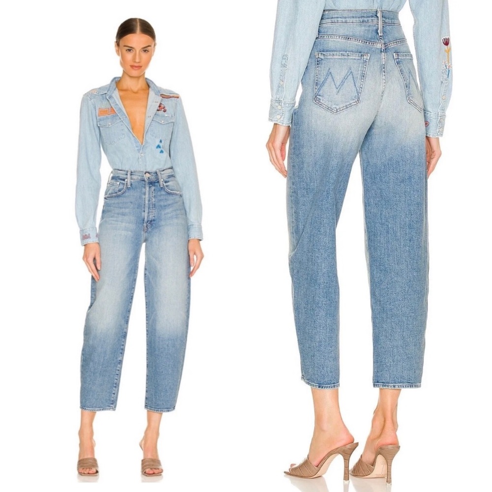 Mother Curbside Ankle Jeans Pant High Straight Denim Blue Button Fly Baggy 25
